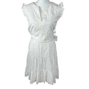 NWT Laundry by Shelli Segal Ivory Eyelet Ruffle Tiered Dress Womens Sz 16